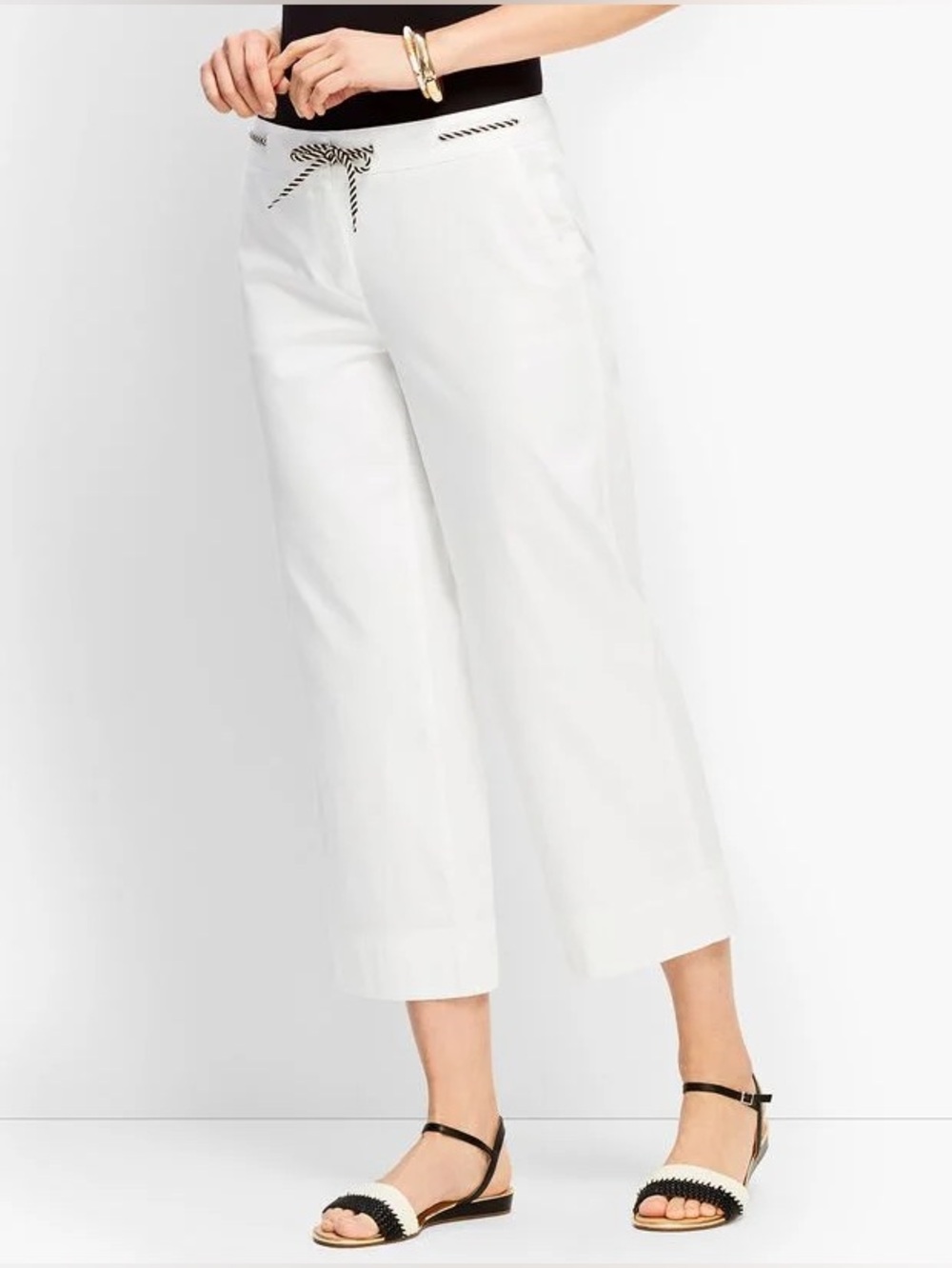 Talbots Rope Tie Wide Crop Pants Size 8 - white